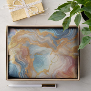 Papel De Seda Mármol Azul Aguamarina Malva Taupe Dorado