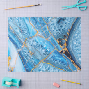 Papel De Seda Mármol Azul y Dorado