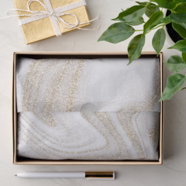 Papel De Seda Mármol blanco chic moderno brillo dorado (Regalo )