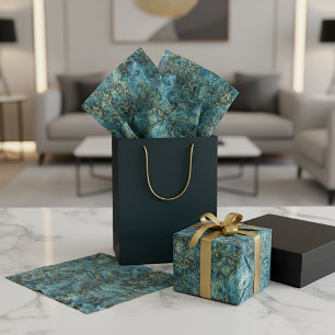Papel De Seda Mármol Cerceta Turquesa Falso Oro Ágata Patrón Art