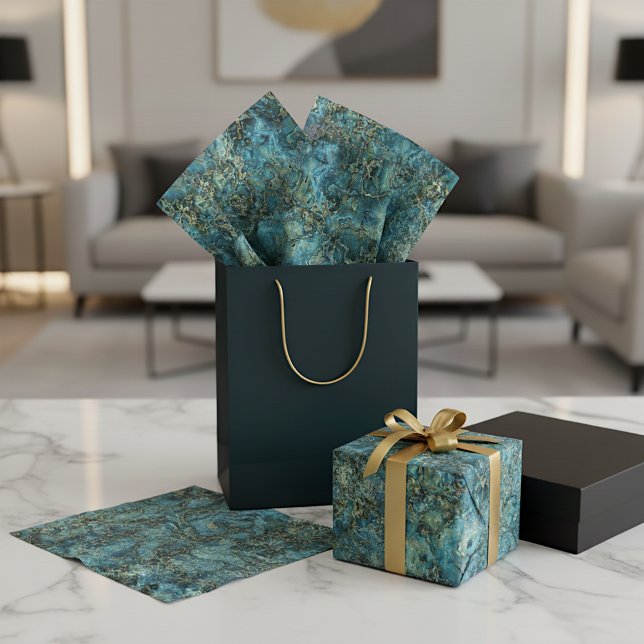 Papel De Seda Mármol Cerceta Turquesa Falso Oro Ágata Patrón Art (Subido por el creador)