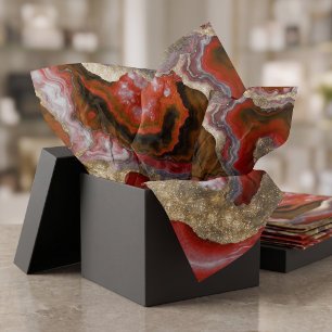 Papel De Seda Mármol de geoda de ágata con brillo rojo rubí y do