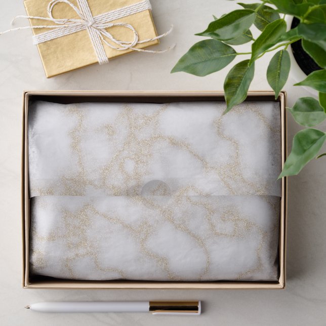 Papel De Seda Mármol elegante moderno brillo dorado falso (Regalo )
