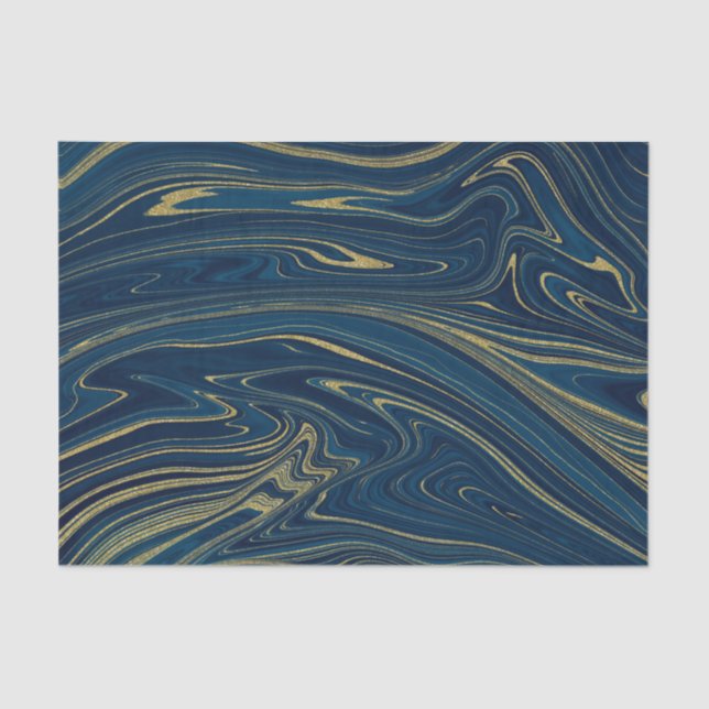Papel De Seda Mármol Elegante Moderno Dorado y Azul Marino (Anverso)