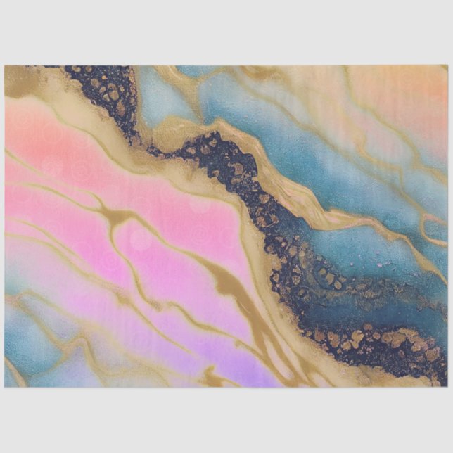 Papel De Seda Mármol Falso Azul Marino, Aqua, Rosa, Dorado (Anverso)
