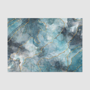 Papel De Seda Mármol Falso Clásico Decoupage Azul/Dorado