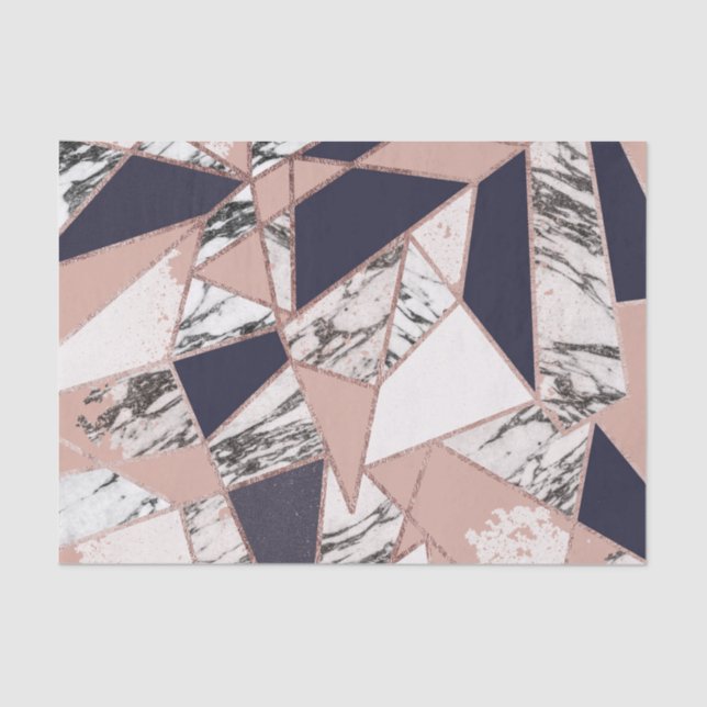 Papel De Seda Mármol geométrico del melocotón de los azules (Anverso)