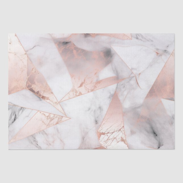 Papel De Seda Mármol Geométrico Rosa Dorado de Moda (Anverso)
