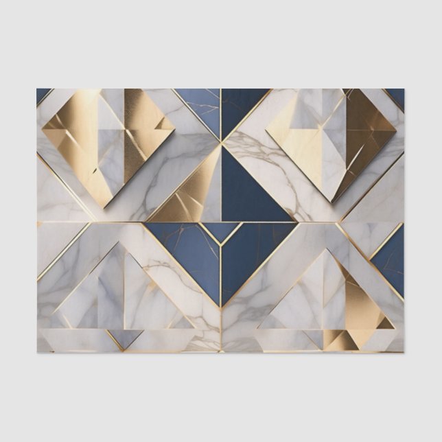 Papel De Seda Mármol Gris Y Azul De Lujo Con Oro (Anverso)