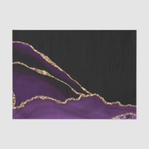 Papel De Seda Mármol Negro Violeta Ágata Glamour Oscuro Dorado