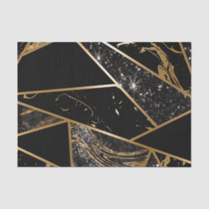 Papel De Seda Mármol negro y mosaico geométrico Purpurina