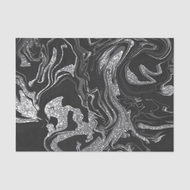 Papel De Seda Mármol Purpurina gris negro moderno (Anverso)