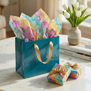 Papel De Seda Mármol Rosa Aqua Turquesa Amarillo Púrpura Dorado