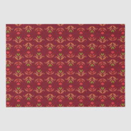 Papel De Seda Maroon Red Folk Art Floral Cosy & Rustic Navidades