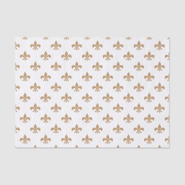 Papel De Seda Marrón Camello Fleur-de-lis sobre Blanco (Anverso)