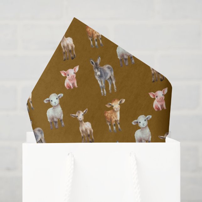 Papel de seda marrón con patrón de animales de gra (Bolsa de regalo)