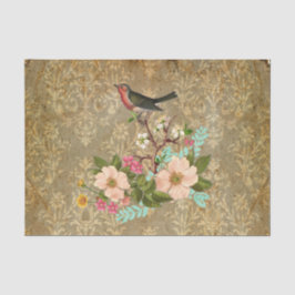 Papel De Seda marrón floral del victorian del pájaro del damasco