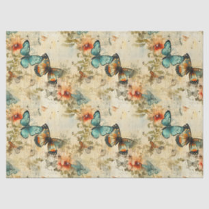 Papel De Seda Marrón Naranja Mariposa Floral Antigua