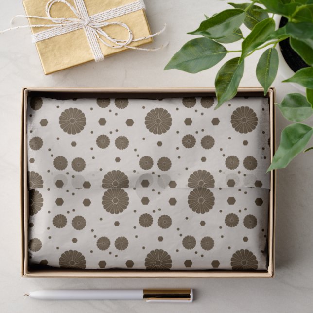 Papel De Seda Marrón oscuro micro floral beige (Regalo )