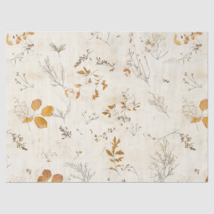 Papel De Seda Marrón Rústico Hojas Caída Follaje sobre Crema