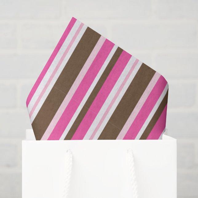 Papel de seda marrón y rosa a rayas (Bolsa de regalo)