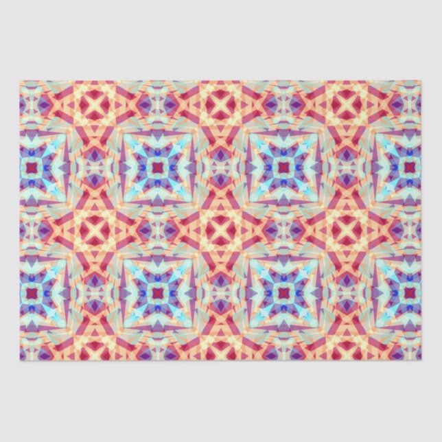 Papel De Seda Marroquí geométrico rojo turquesa morado (Anverso)