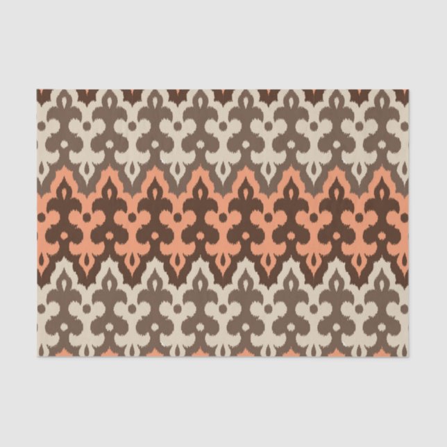Papel De Seda Marroquí Ikat Damask, Brown, Taupe & Coral (Anverso)