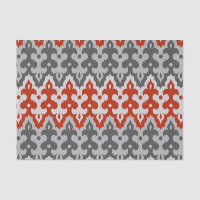 Papel De Seda Marroquí Ikat Damask, gris gráfico y rojo (Anverso)