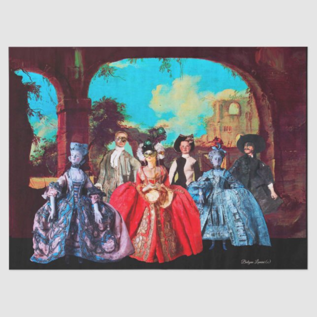 PAPEL DE SEDA MÁSCARAS ANTIGUAS VENECIANAS, MÁSCARAS FIESTAS MAS (Anverso)