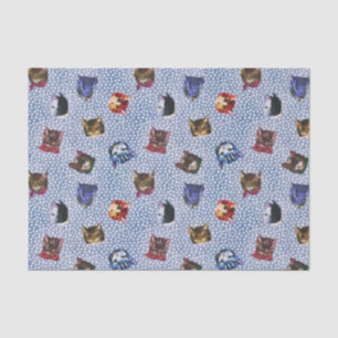 Papel De Seda Mascota Cat Blue Polka Dots Kitten Watercolor