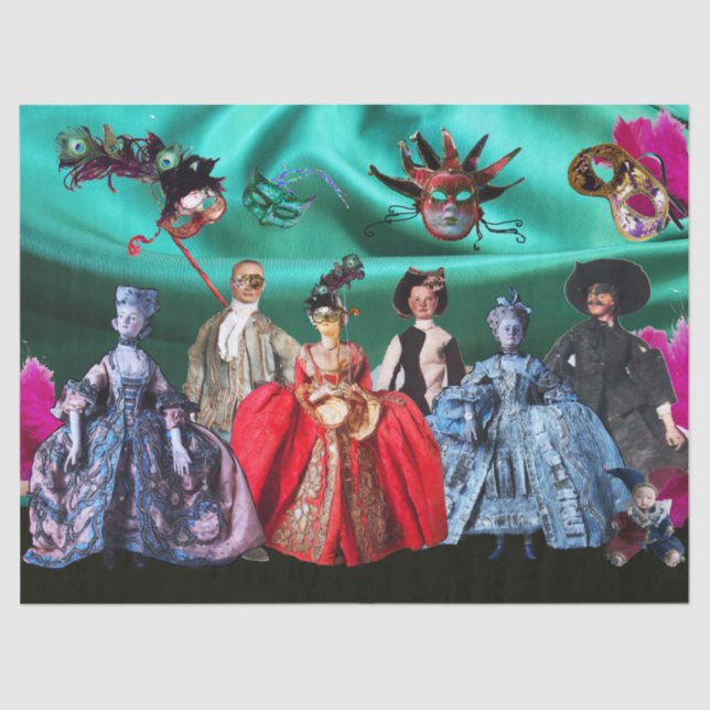 PAPEL DE SEDA MASCOTAS ITALIANAS ANTIGUAS, MÁSCARAS FIESTAS MASQ (Anverso)