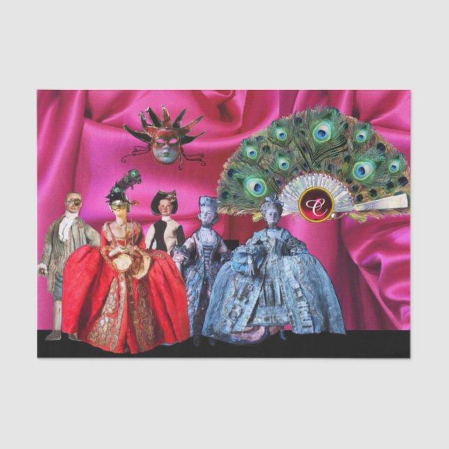 PAPEL DE SEDA MASCOTAS ITALIANAS ANTIGUAS, MÁSCARAS FIESTAS MASQ (Anverso)