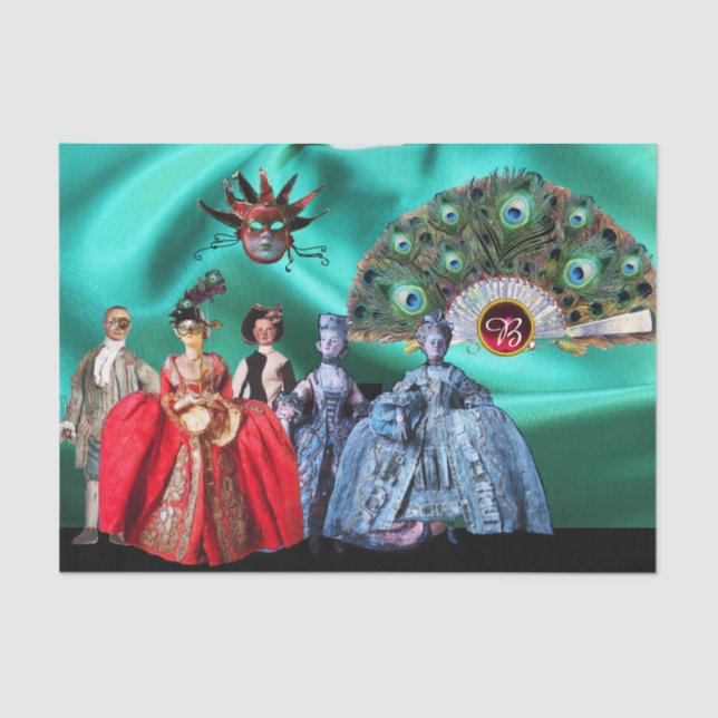 PAPEL DE SEDA MASCOTAS ITALIANAS ANTIGUAS, MÁSCARAS FIESTAS MASQ (Anverso)