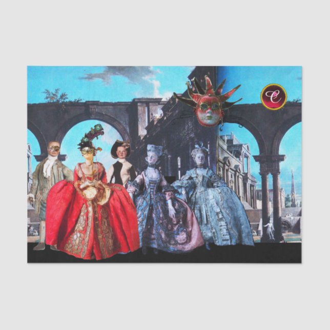 PAPEL DE SEDA MASCOTAS ITALIANAS ANTIGUAS, MÁSCARAS MASQUERADAS (Anverso)