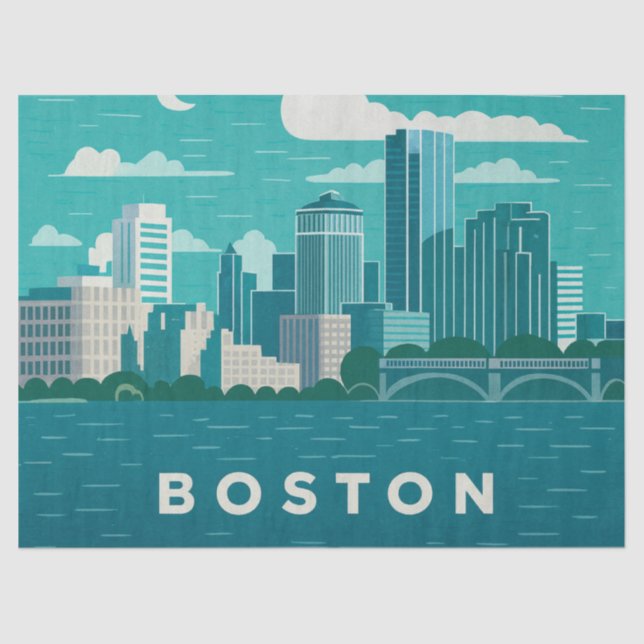Papel De Seda Massachusetts Night Cityscape | Boston City (Anverso)