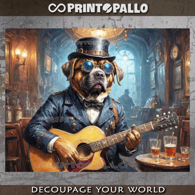 Papel De Seda Mastiff steampunk perro tocando guitarra - (Subido por el creador)