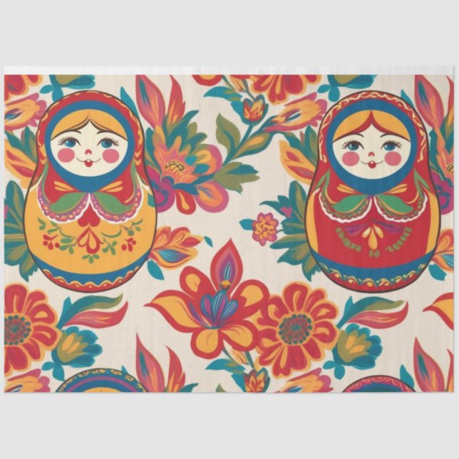 Papel De Seda Matryoshka rusa anidando muñecas Decoración Floral (Anverso)