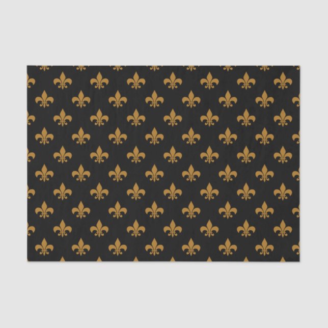 Papel De Seda Matte Gold Fleur-de-lis en negro (Anverso)