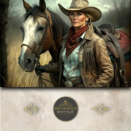 Papel De Seda Mature Cowgirl With Horse in Field Decoupage