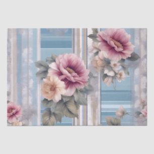 Papel De Seda Mauve Floral nosegays Azul anticuado