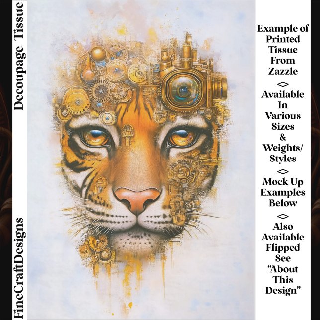 Papel De Seda Mechanical Steampunk Tiger Face ER1R Decoupage (Subido por el creador)