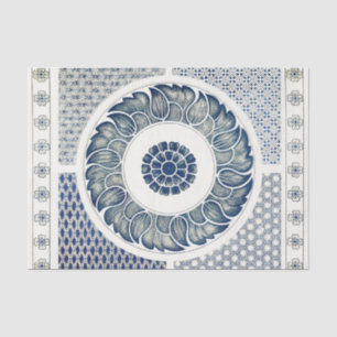 Papel De Seda Medallón Chino: Chinoiserie Azul Índigo