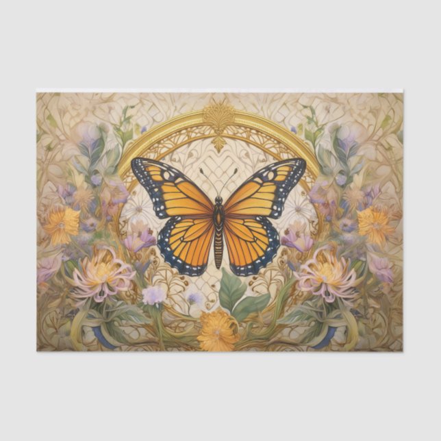 Papel De Seda Medallón de belleza alada, mariposa monarca (Anverso)