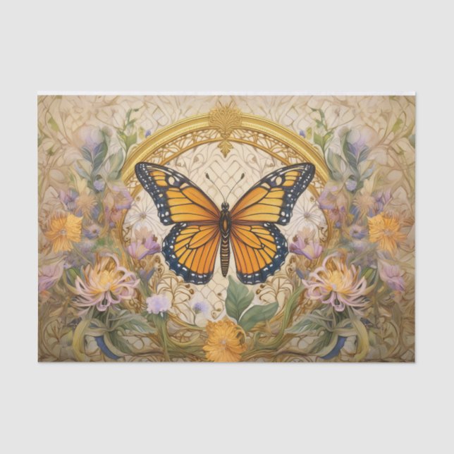 Papel De Seda Medallón de belleza alada, mariposa monarca (Anverso)