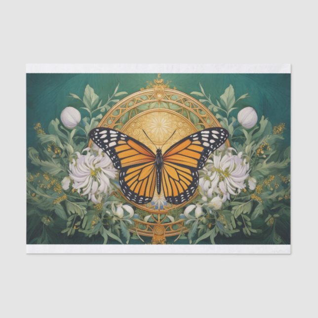 Papel De Seda Medallón del Monarca de Goldenrod Dahlia en Green (Anverso)