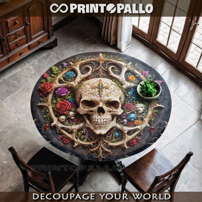 Papel De Seda Medallón óseo pirata con cráneo y flores (Subido por el creador)