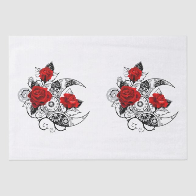Papel De Seda Media luna mecánica con rosas rojas (Anverso)
