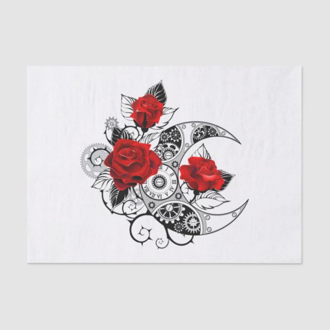 Papel De Seda Media luna mecánica con rosas rojas (Anverso)
