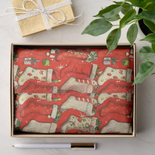 Papel De Seda Medias de Navidad Retro Vintage Rojas