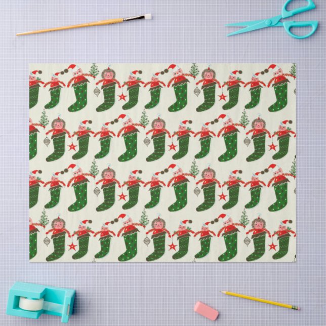 Papel De Seda Medias de Navidad Tesoros Retro (Artesanía)